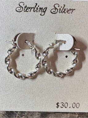 Sterling Silver Twisted Hoop Earrings New